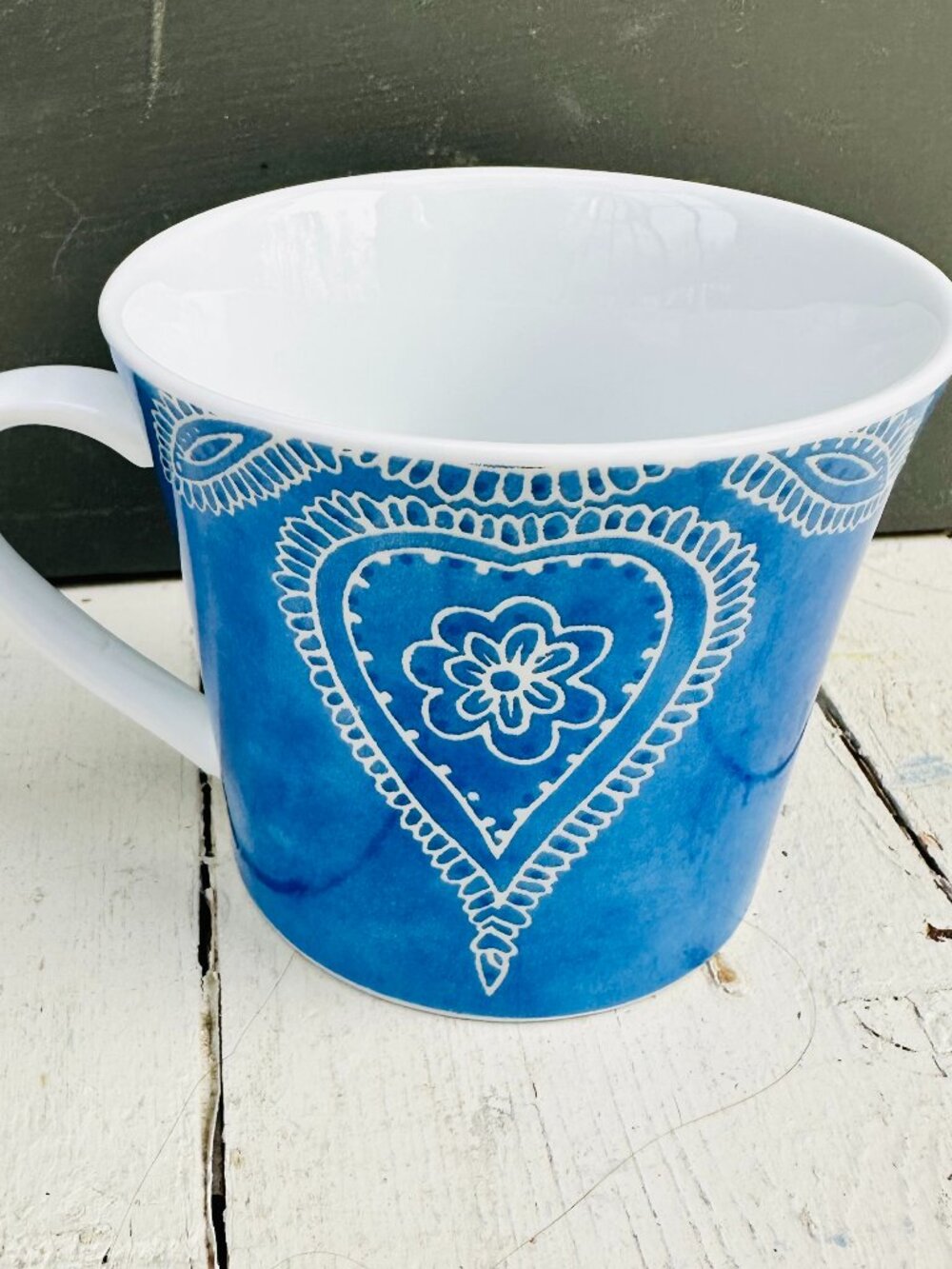 Blue and Silver Paisley Pattered Coffee Mug Persian Indian style design